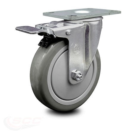 Service Caster 5 Inch Gray Polyurethane Wheel Swivel Top Plate Caster with Total Lock Brake SCC-TTL20S514-PPUB